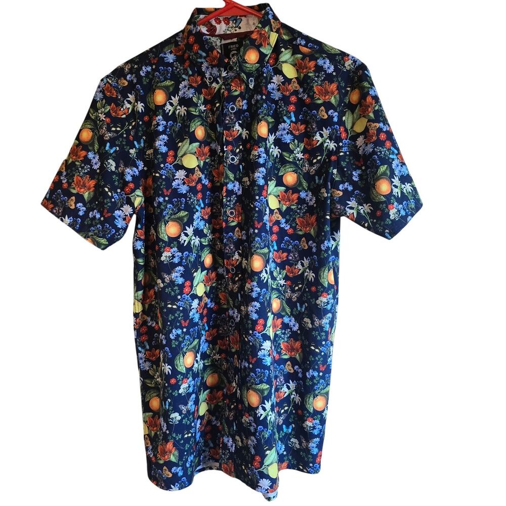 Fried denim citrus butterfly button down shirt size medium slim fit mens